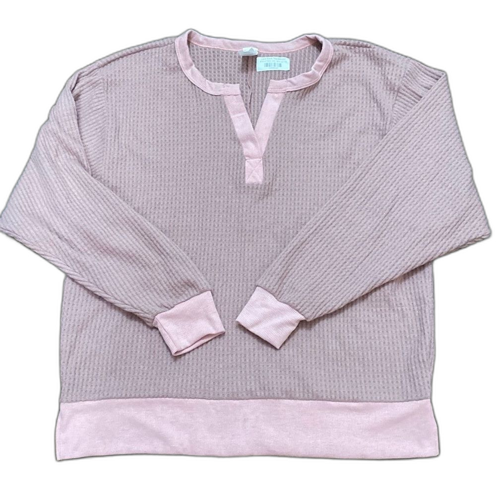 Sew In Love Waffle Knit Long Sleeve V Neck Sweater